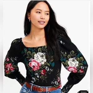 LOFT Bouquet Puff Sleeve Square Neck Top